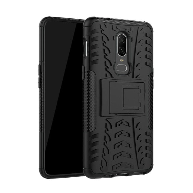 Defender Stand TPU PC Shockproof Protective Silicone Plastic Armor Hard Cover Phone Case For One Plus 8 6 5T 6T 7 7T Pro Nord